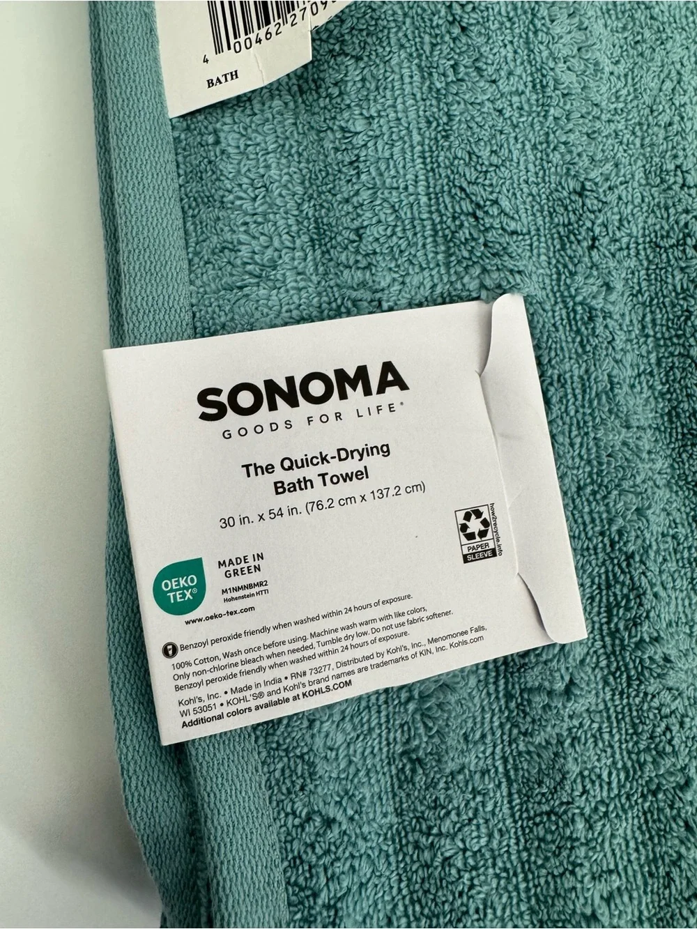 SONOMA Quick-Drying Bath Towel in Teal Green